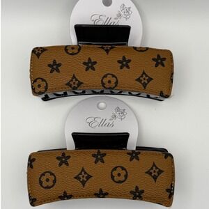 Set of 2 Brown Monogram Print Claw Clips Hair Accessories for Women